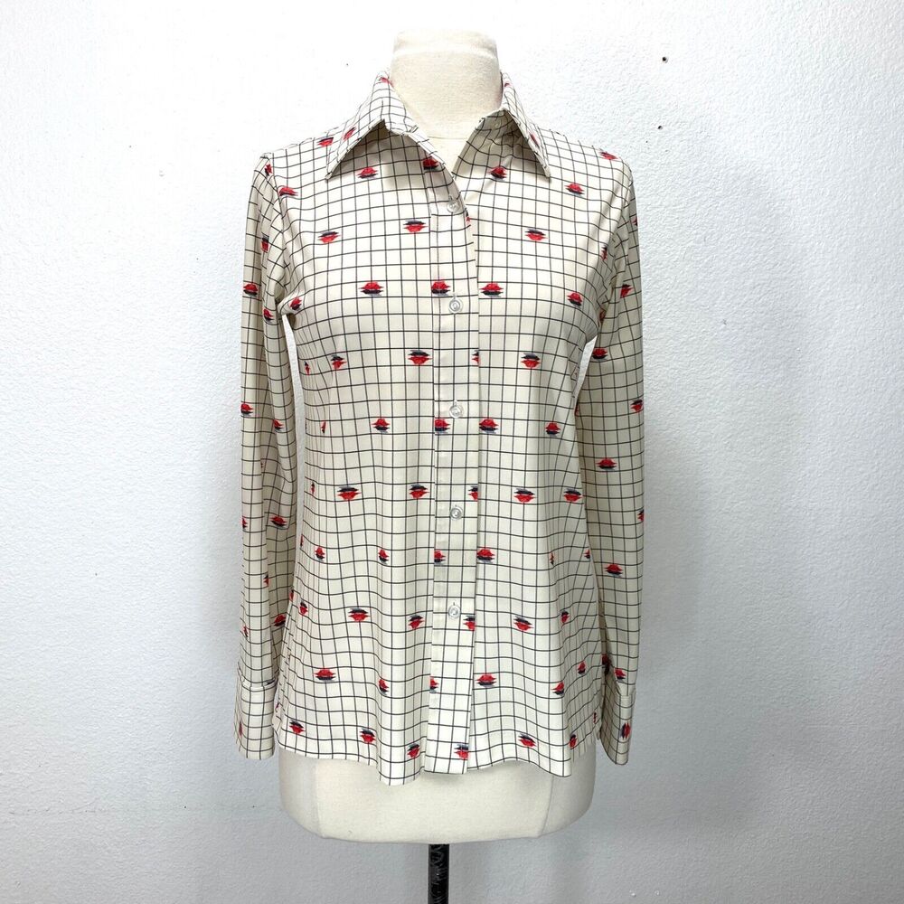 Vintage 70s Sears The Shirt Small Check Print Mod Preppy Career Academia Casual